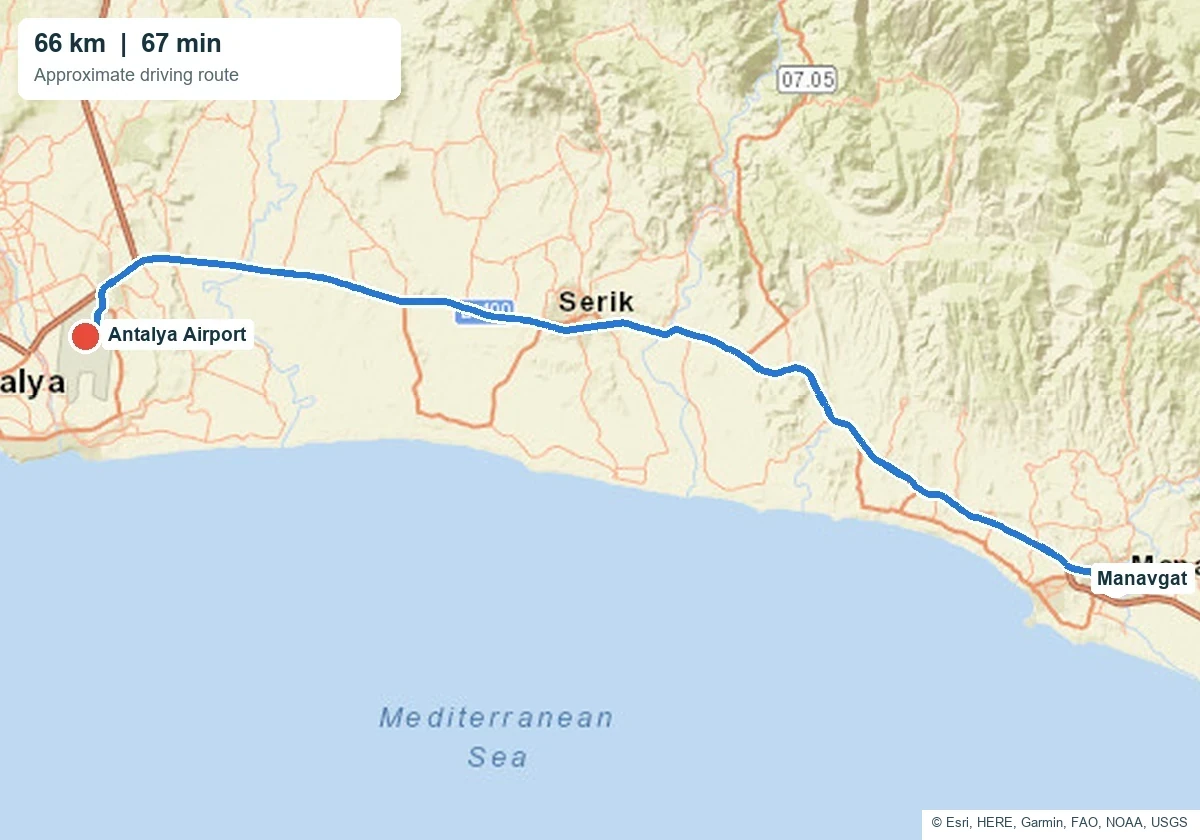 Antalya Airport to Manavgat Transfer 4 - Antalya Airport to Manavgat transfer Approximate driving route from Antalya Airport to Manavgat