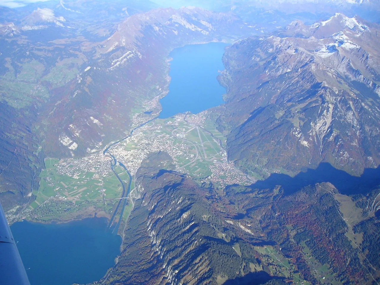 Aerial view of Interlaken between Lake Thun and Lake Brienz, the destination of your Zurich Airport to Interlaken transfer